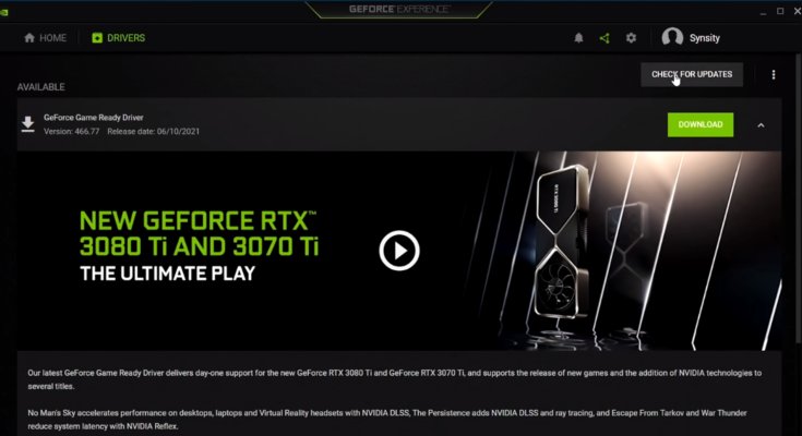 Update drivers with Nvidia GeForce Experience