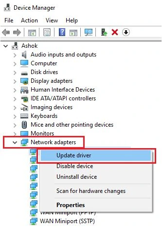 Update Network adapter driver
