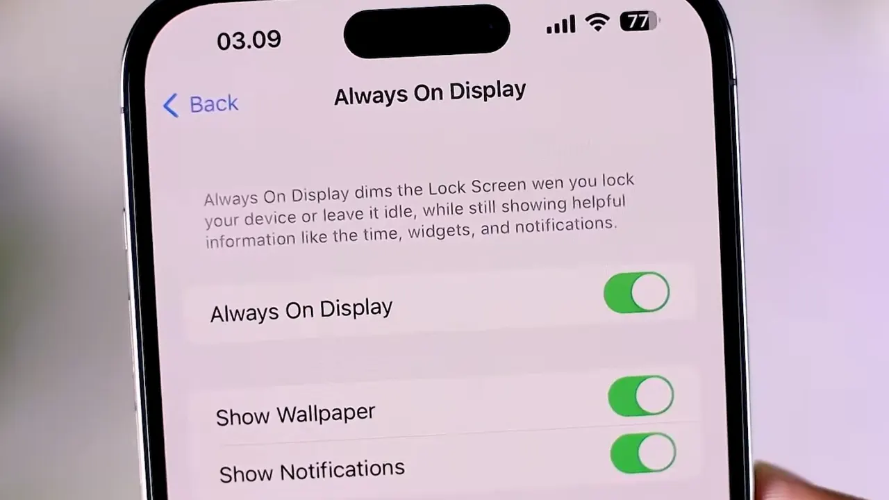 Apple Settings to turn on or off Always On Display