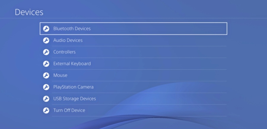 Audio Devices Menu in PS4 Settings