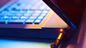 Gaming laptop image with charger connected