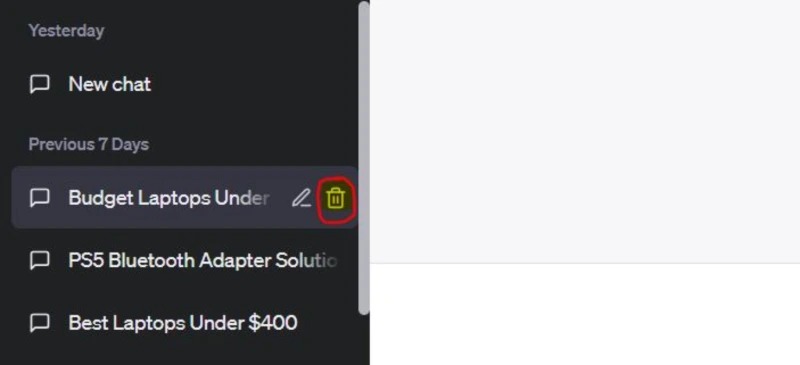 There is trash/delete icon next to ChatGPT conversation