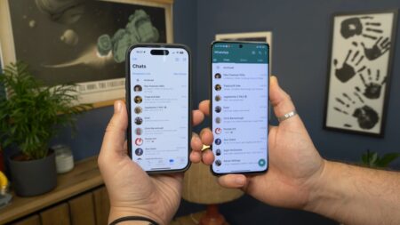 A smartphone screen displaying the new WhatsApp Companion Mode feature, symbolizing multi-device connectivity and synchronization.