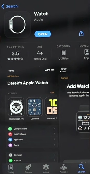Apple Watch app opened in iPhone