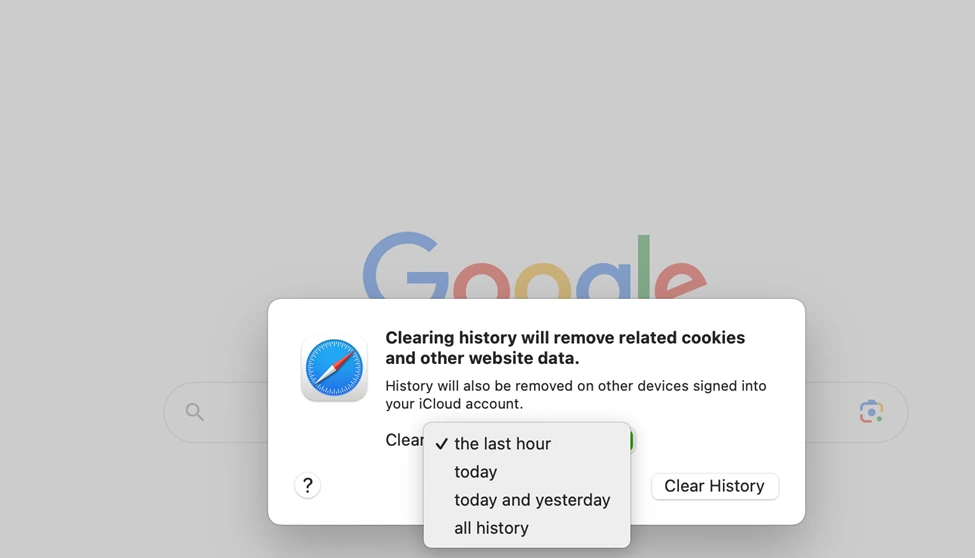 Clear the Mac browser history and cache