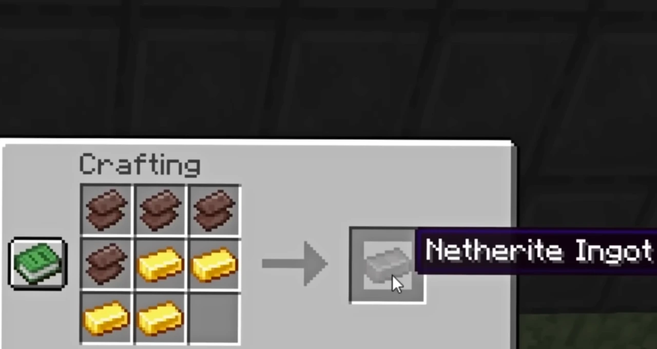 Crafting the Netherite Ingots with 4 Netherite Scraps and 4 Gold Ingots.