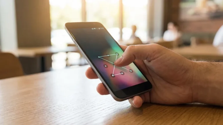 A person drawing a pattern lock on an Android phone screen.