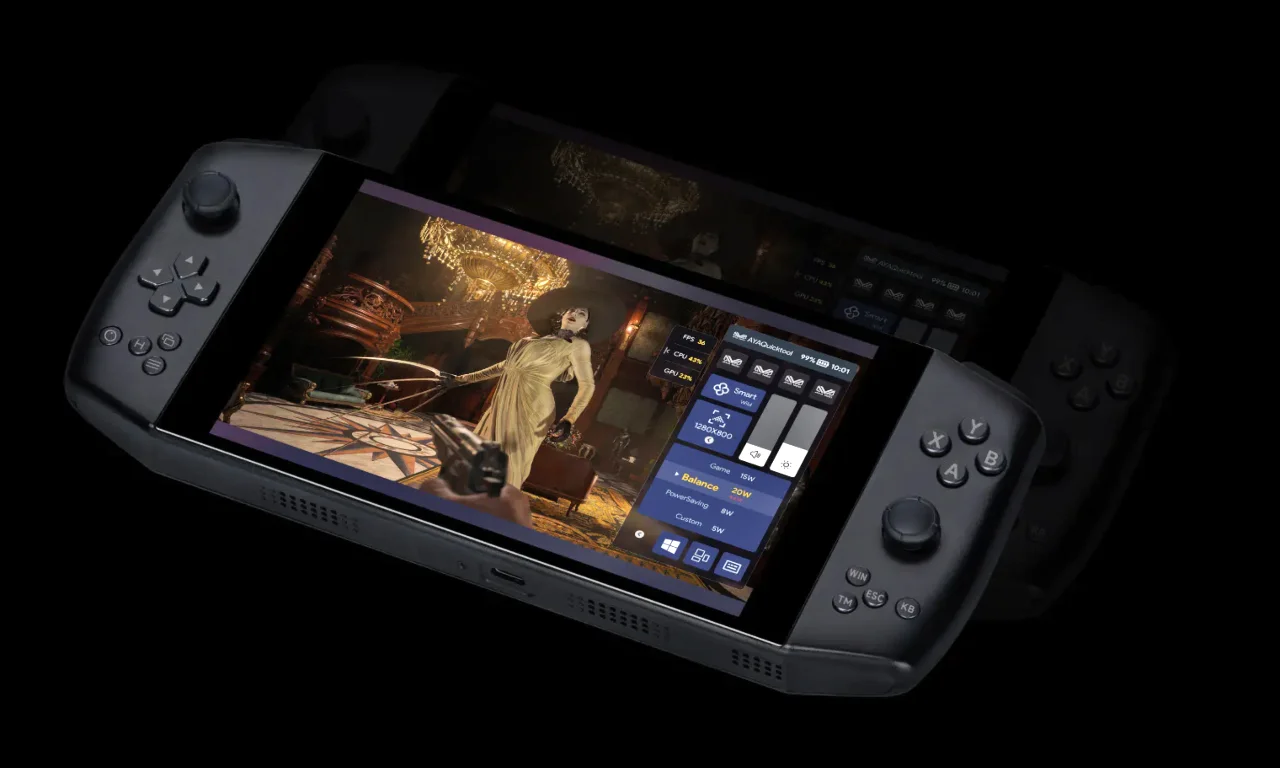 Ayaneo Handheld with game running on it.