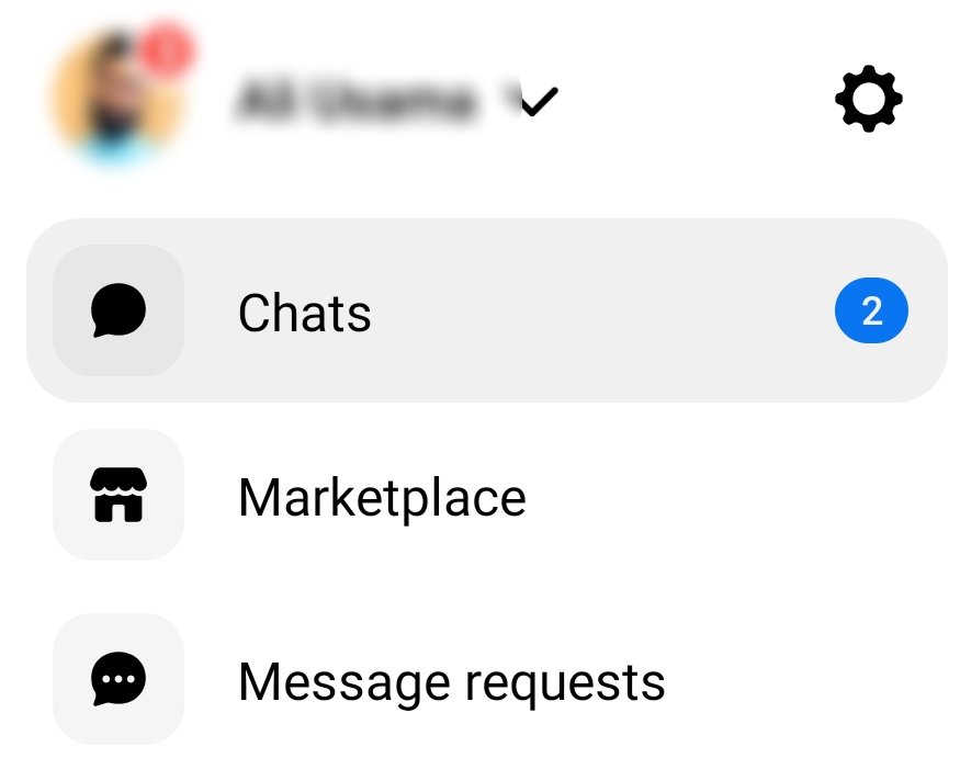 Messenger settings gear icon in side opened menu on iPhone