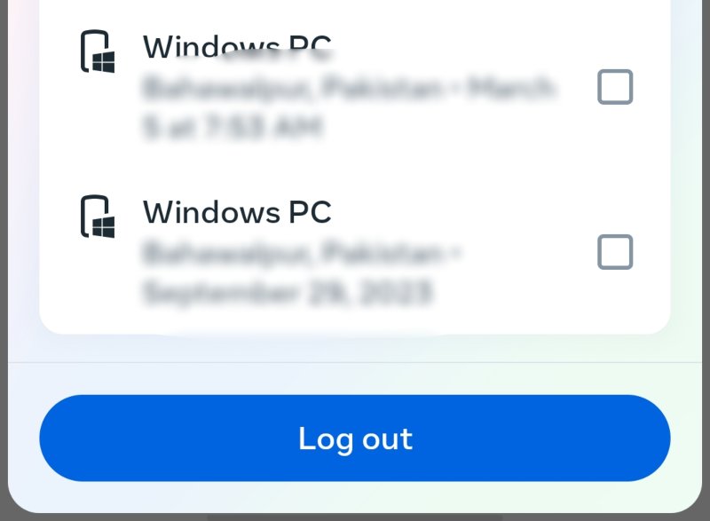 Pop up menu to log out devices from Facebook and Messanger app.s.