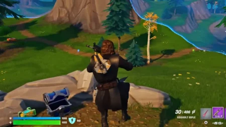 Playing Fortnite while wearing Anakin’s Model Jedi Interceptor back bling on the back.