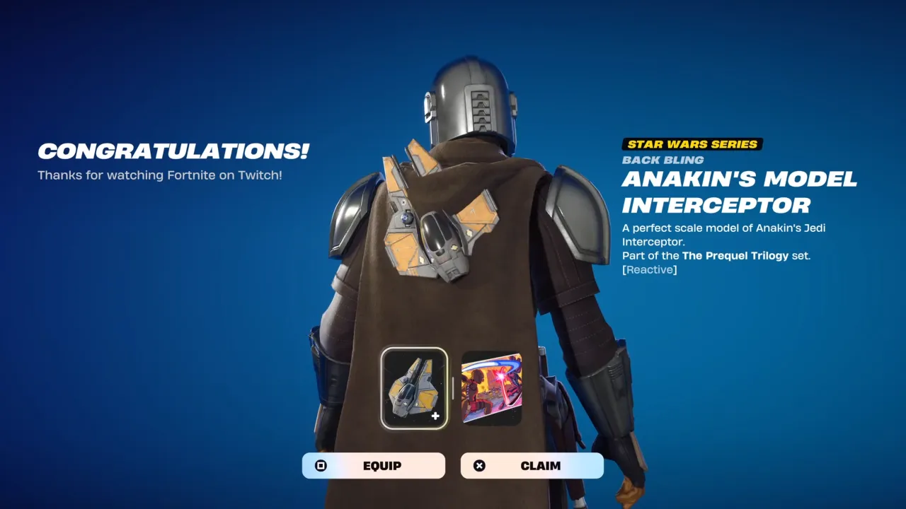 Anakin’s Model Jedi Interceptor Back Bling in Fortnite