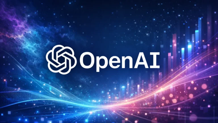 OpenAI Secures Record $110B Round, Nvidia and Amazon Lead Massive AI Infrastructure Push OpenAI large logo in center with colorful shiny background.