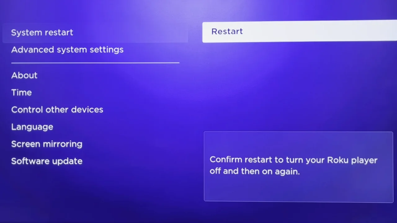 Restart Roku TV Menu to Clear Cache
