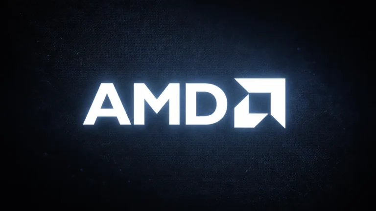 AMD Brings XDNA 2 NPU to Ryzen AI Pro 400 Desktop Processors — Your Next Work PC Might Actually Think for Itself Glowing white AMD logo displayed on a digital screen against a dark, textured background.