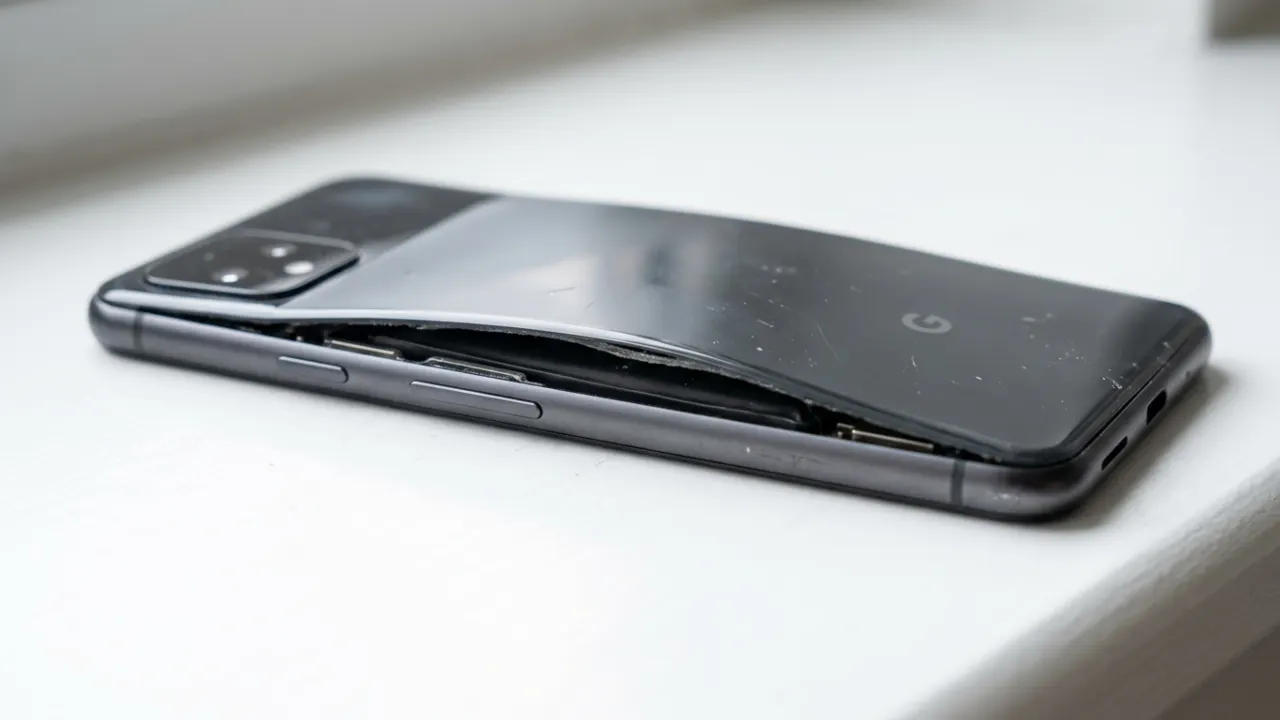 Swollen phone battery bulging back panel.