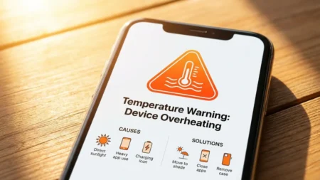 Why is My Phone Overheating? Reasons and How to Fix It Smartphone displaying temperature warning with heat waves illustration showing phone overheating causes and solutions.