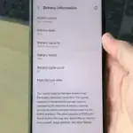 Android battery health settings screen showing battery usage and health status.