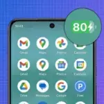 Android smartphone screen displaying an 80% battery charge icon against a blue grid background.