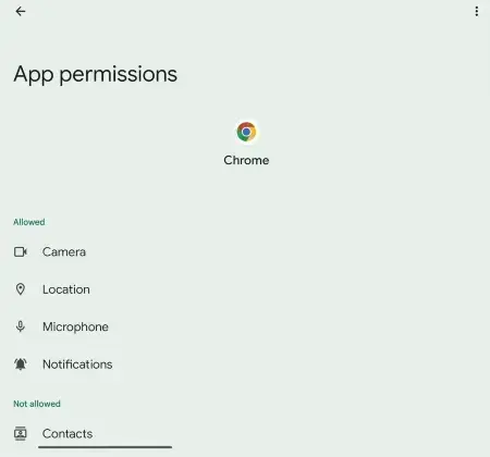 Android app permissions menu.