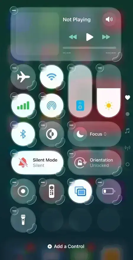 iPhone control center screen to add new control on panel.