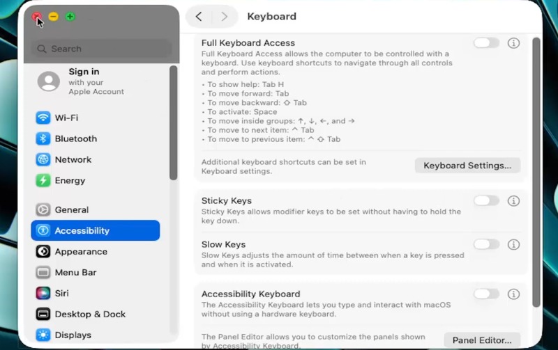 Turn off Slow Keys on Mac