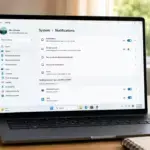 Windows 11 Settings screen showing the Notifications toggle switch on laptop.