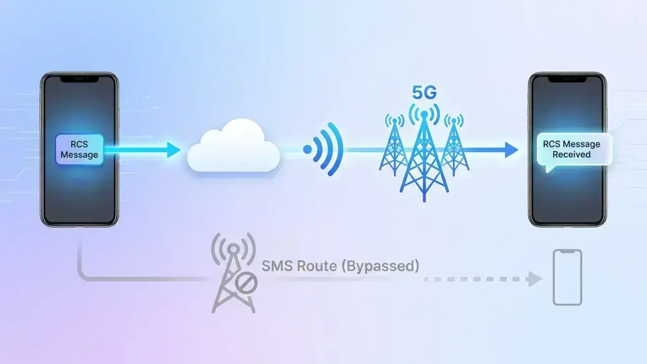 A structural overview diagram showing a smartphone sending data packets through Wi-Fi and mobile networks instead of legacy cellular channels.