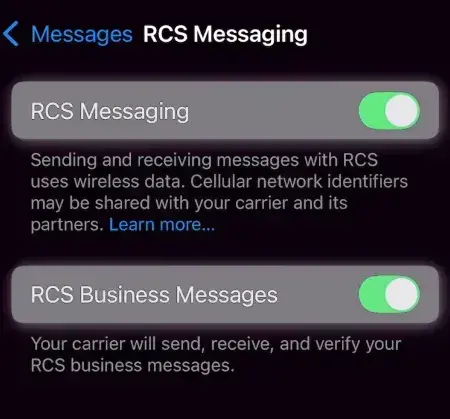 Toggle on this rcs messaging option on iphone.