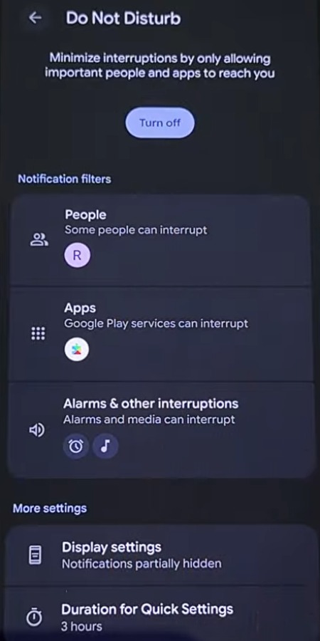 Do Not Disturb screen on Android.