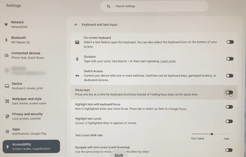 Turn off Sticky Keys on Chromebook