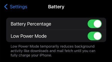 Low Power Mode turned on in iPhone.