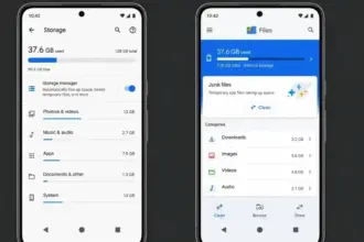 An Android phone screen showing the storage cleanup settings menu and Files by Google app.