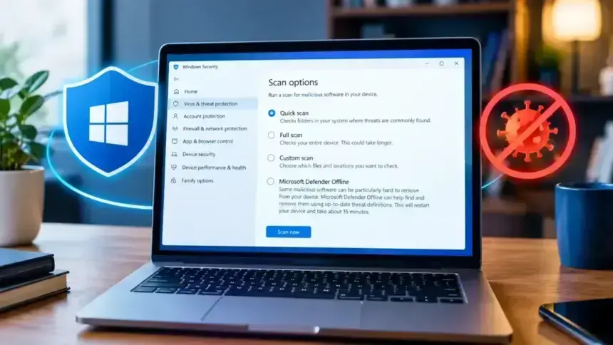 Windows Security malware scan options on a computer.
