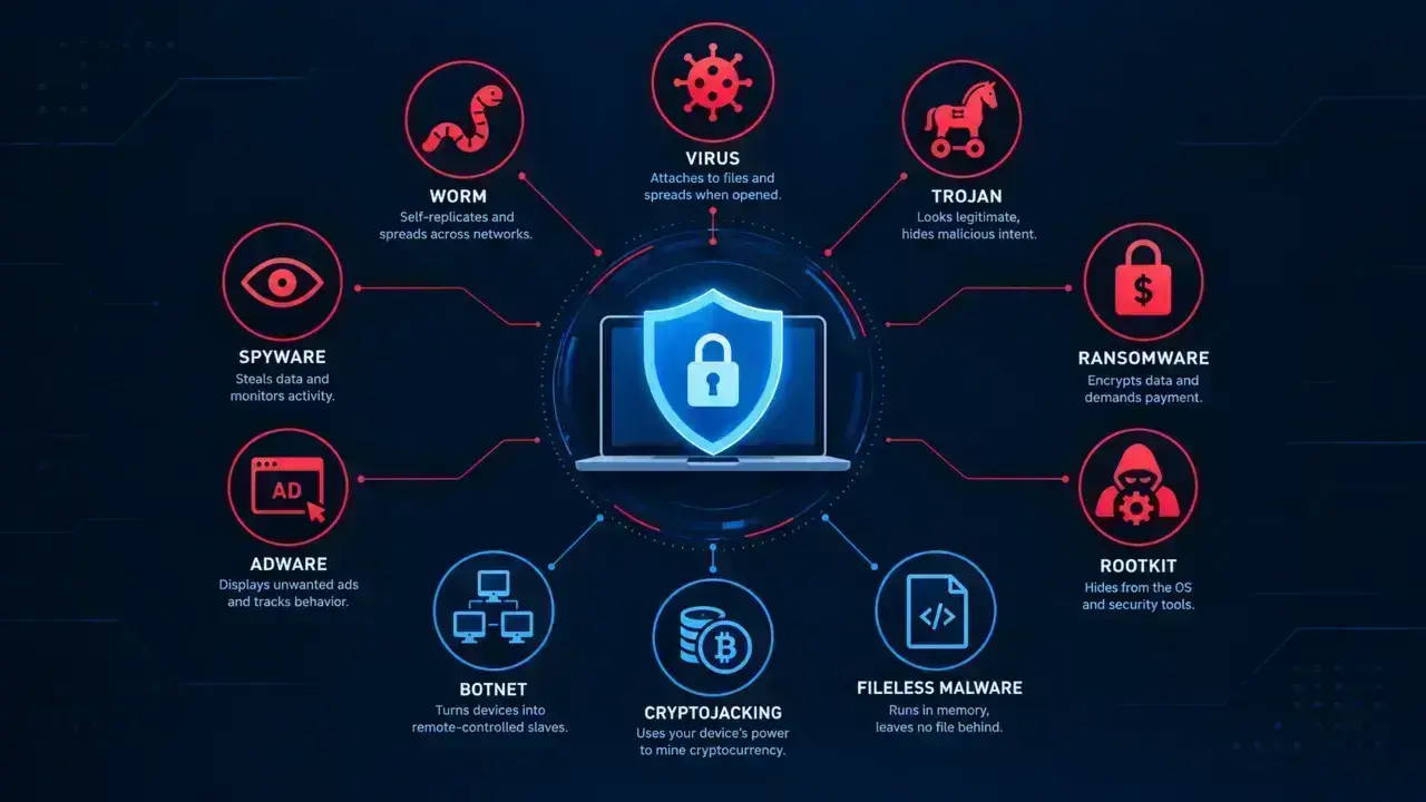 Cybersecurity Malware Types Infographic