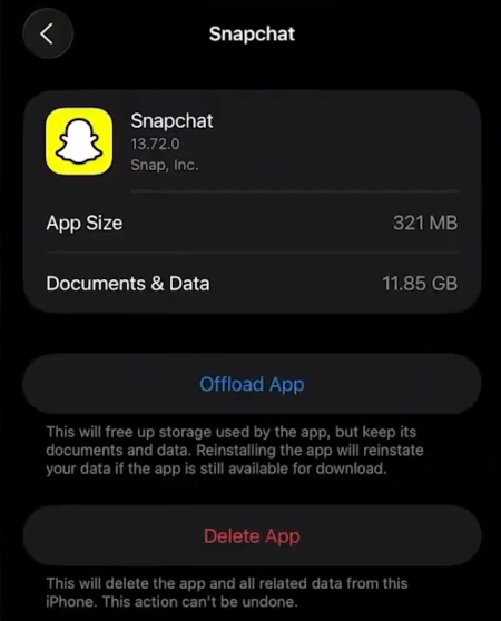 Offload app on iphone