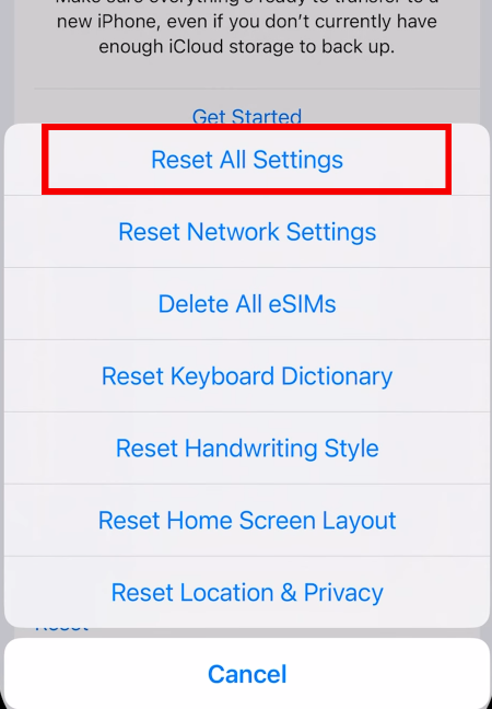 Reset All Settings on iPhone