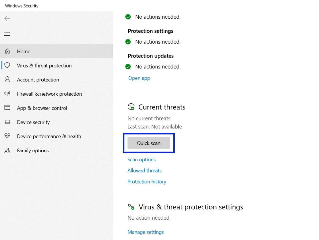 windows defender quick scan option