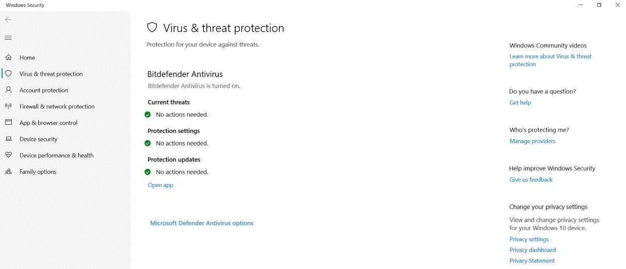 windows defender virus & threat protection screen