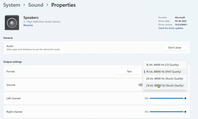 Change Audio Format on Windows 11