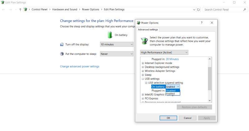 Disable USB Selective Suspend on Windows