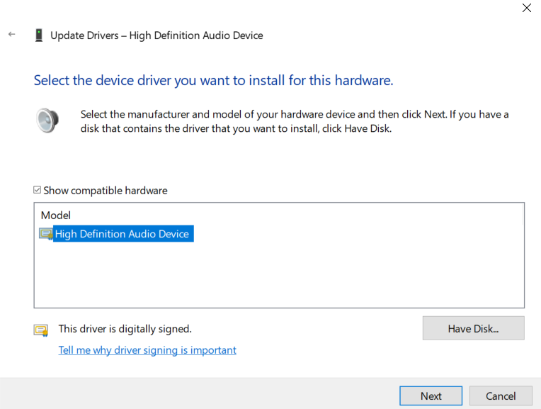 Force the Microsoft Generic Audio Driver