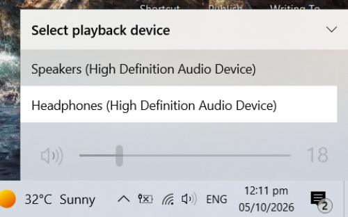 Select playback or sound device on windows 10