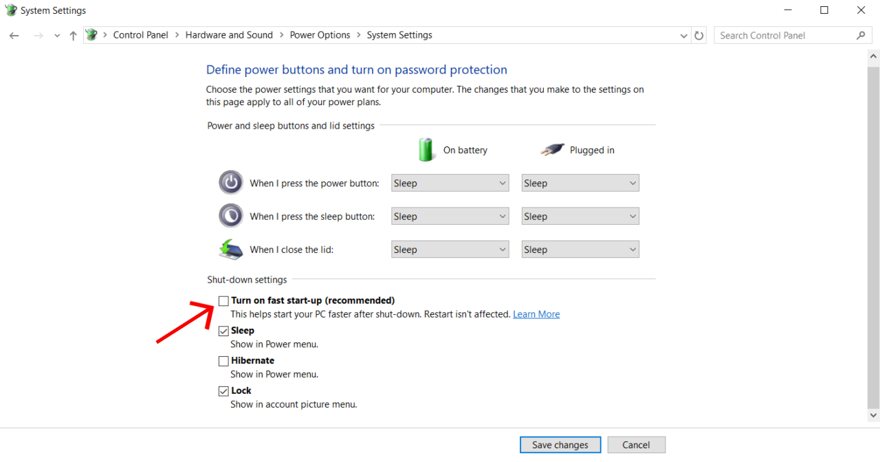 Turn off Fast Startup on Windows