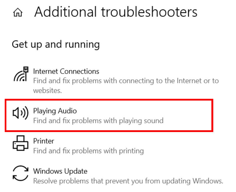 Windows 10 audio troubleshooter